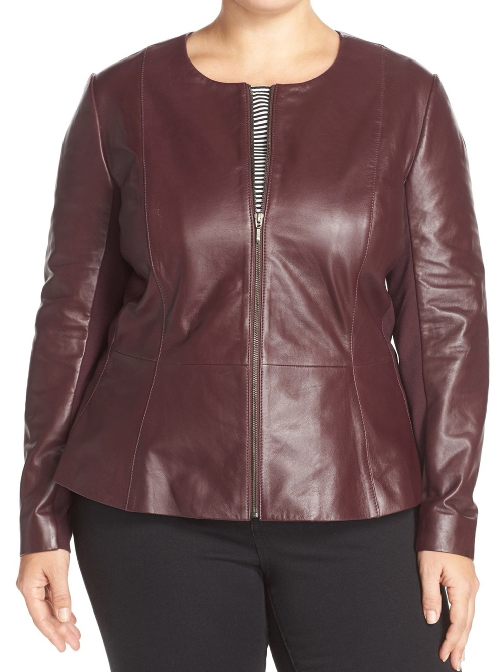 Sejour Dark Purple Genuine Leather Peplum Jacket - Size 20